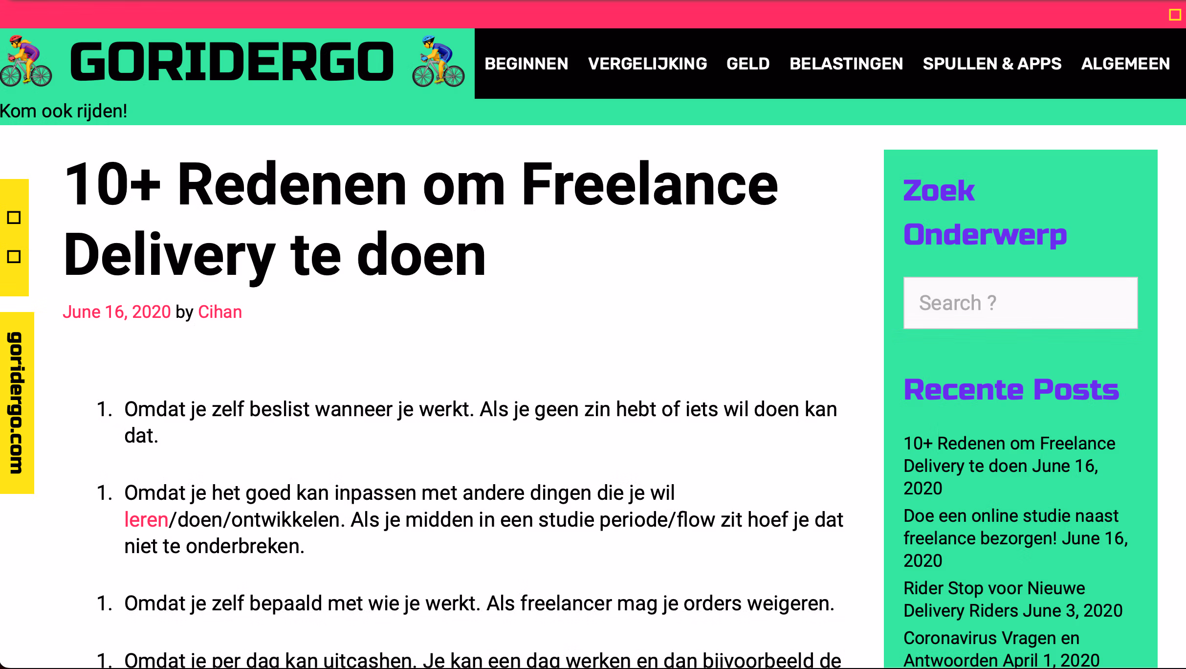 Het gearchiveerde en eerste versie van GoRiderGo